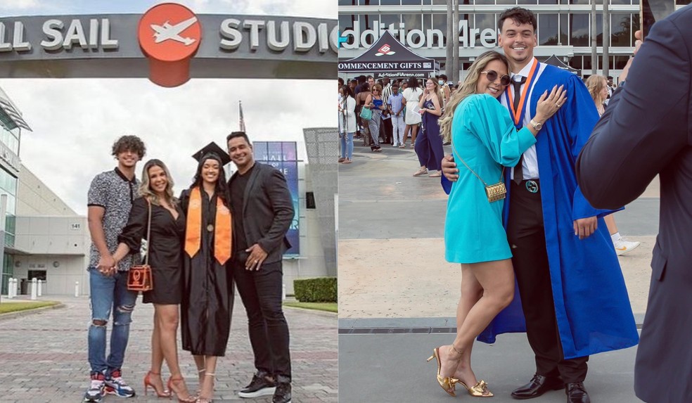 Xanddy e Carla Perez nas formaturas dos filhos, Camilly Victória e Victor Alexandre, nos Estados Unidos — Foto: Instagram