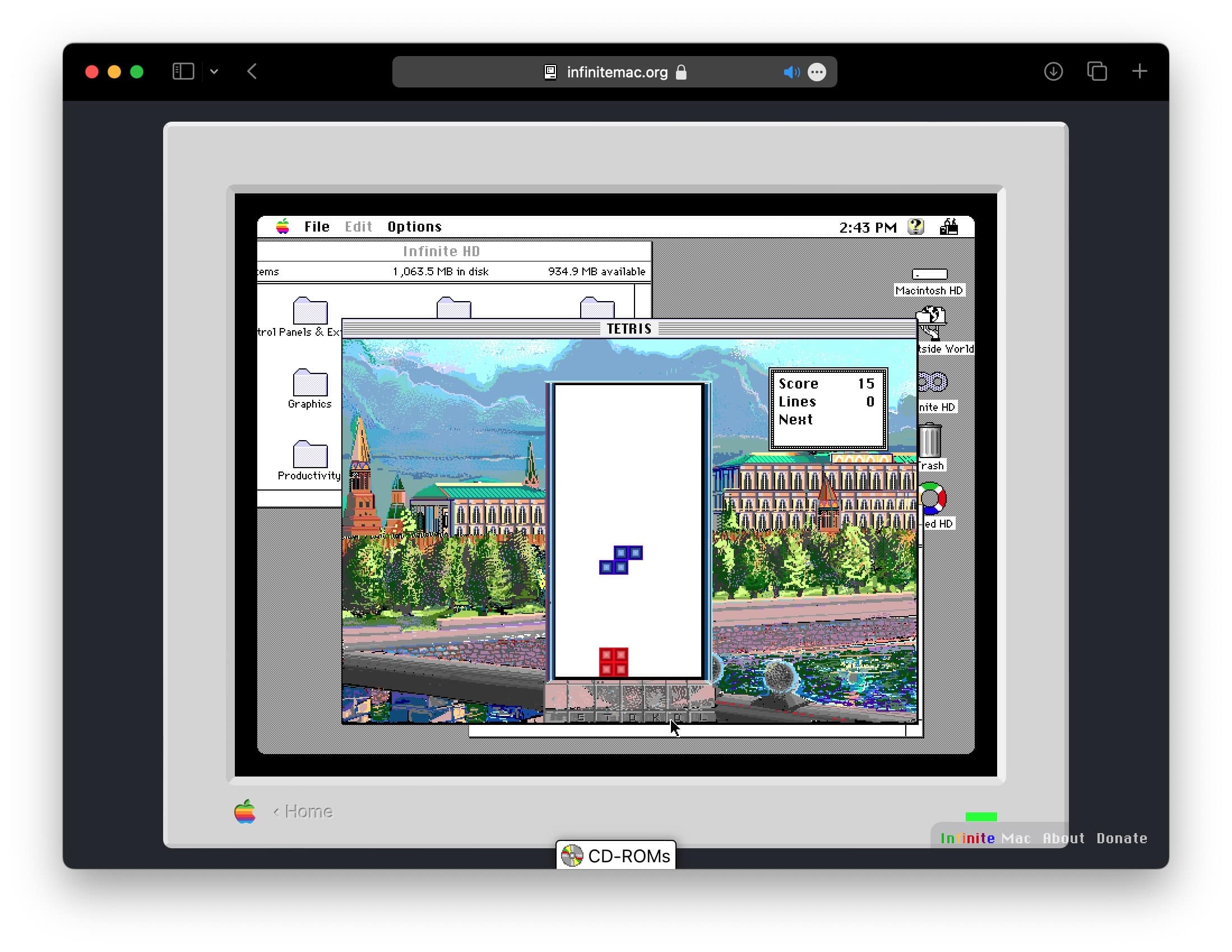 Infinite Mac Tetris Infinite Mac playing Tetris