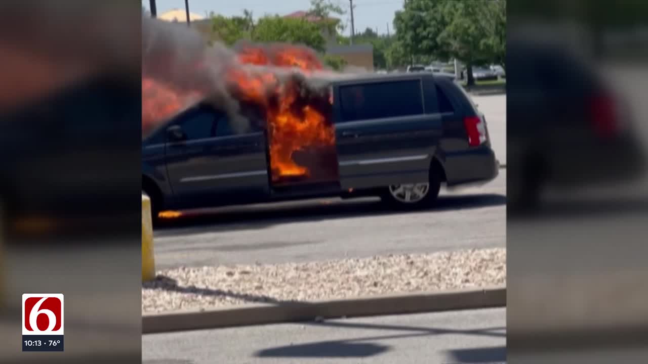 Tulsa mom’s van catches fire as kids were getting inside