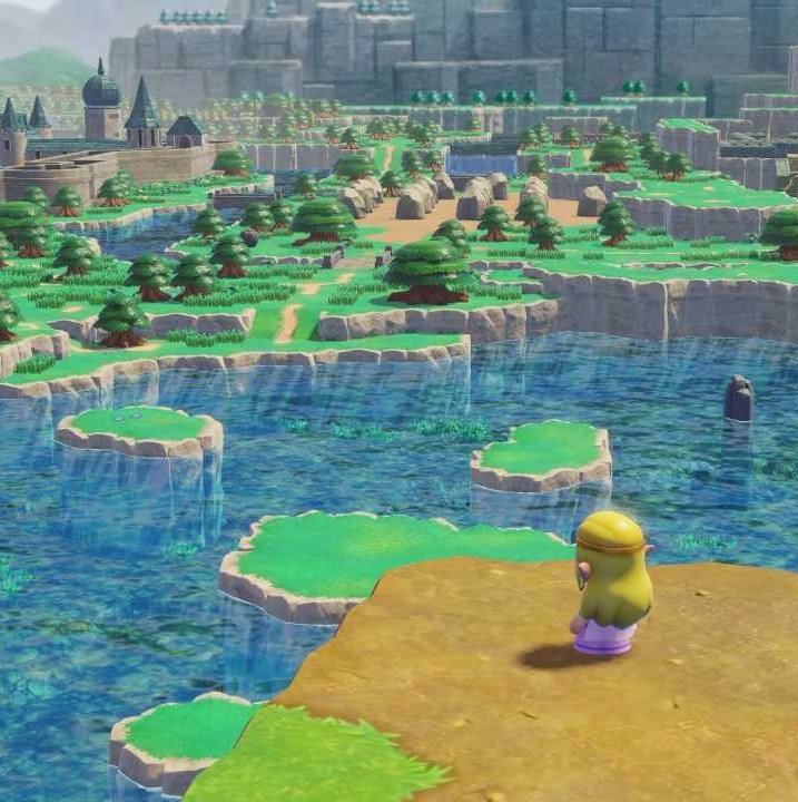 Screenshot from Echoes of Wisdom featuring Princess Zelda staring out over the whole of Hyrule.